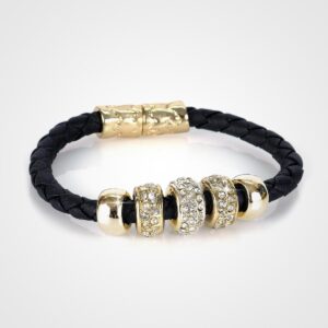 Karunya Men's Luxury Black Leather Bracelet